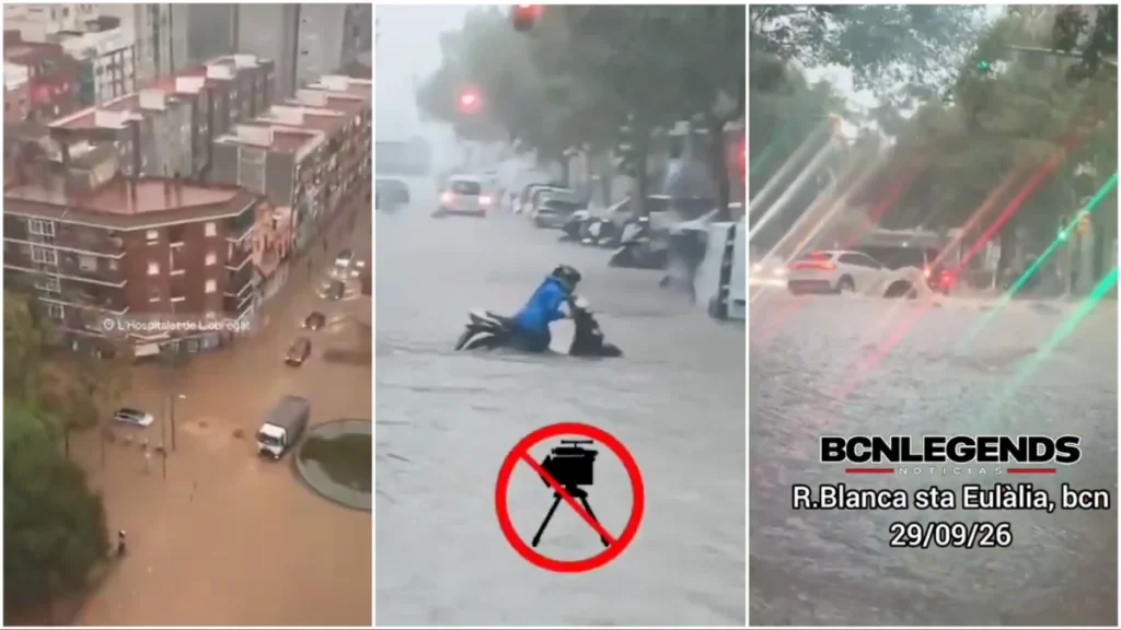 Noodweer veroorzaakt plotselinge overstromingen rond Barcelona vrouw en baby uit auto gered