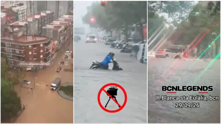 Noodweer veroorzaakt plotselinge overstromingen rond Barcelona vrouw en baby uit auto gered
